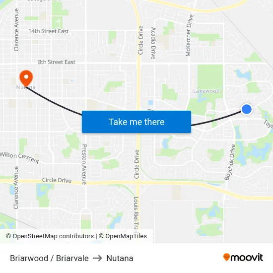 Briarwood / Briarvale to Nutana map