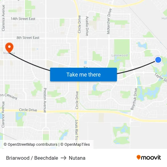 Briarwood / Beechdale to Nutana map