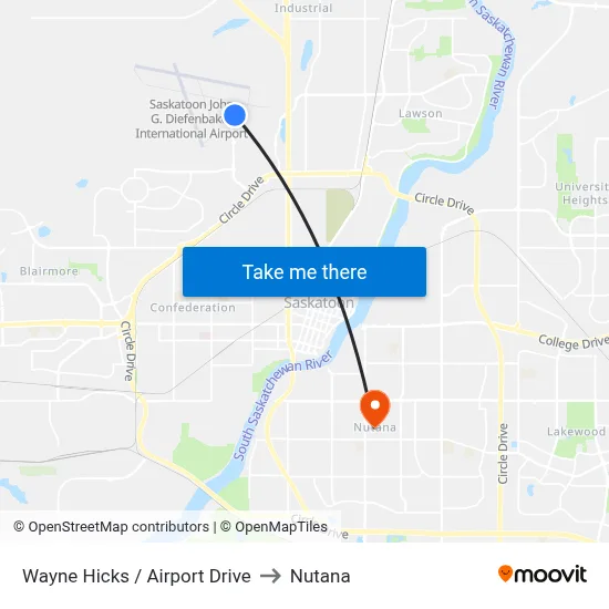 Wayne Hicks / Airport Drive to Nutana map