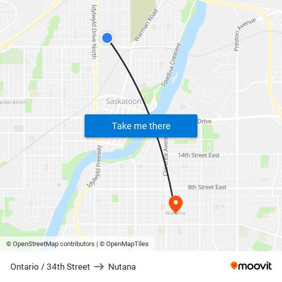 Ontario / 34th Street to Nutana map