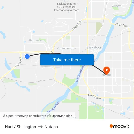 Hart / Shillington to Nutana map