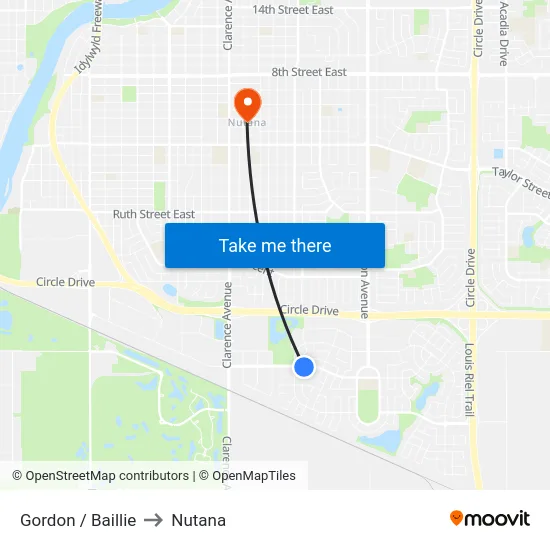 Gordon / Baillie to Nutana map