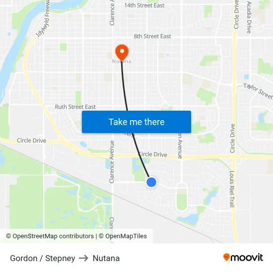Gordon / Stepney to Nutana map