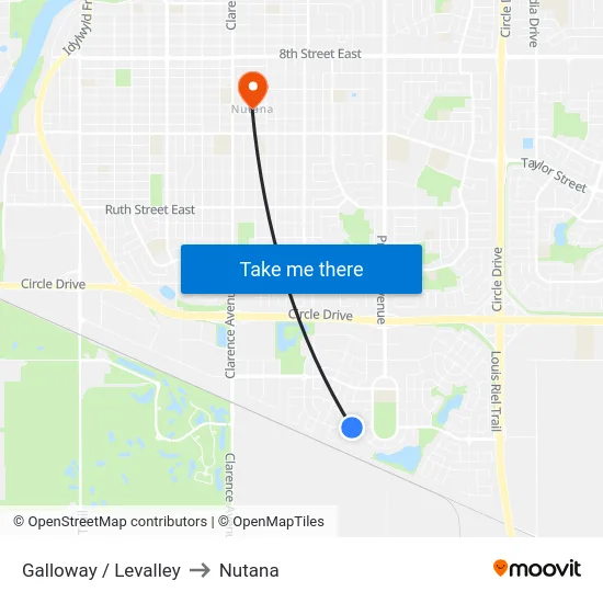 Galloway / Levalley to Nutana map