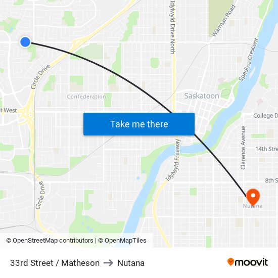 33rd Street / Matheson to Nutana map