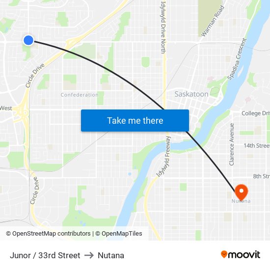 Junor / 33rd Street to Nutana map