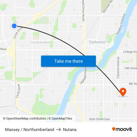 Massey / Northumberland to Nutana map