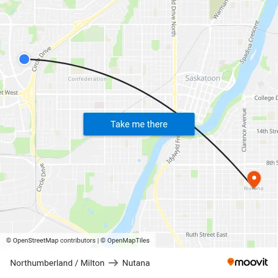 Northumberland / Milton to Nutana map