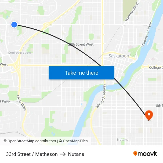 33rd Street / Matheson to Nutana map