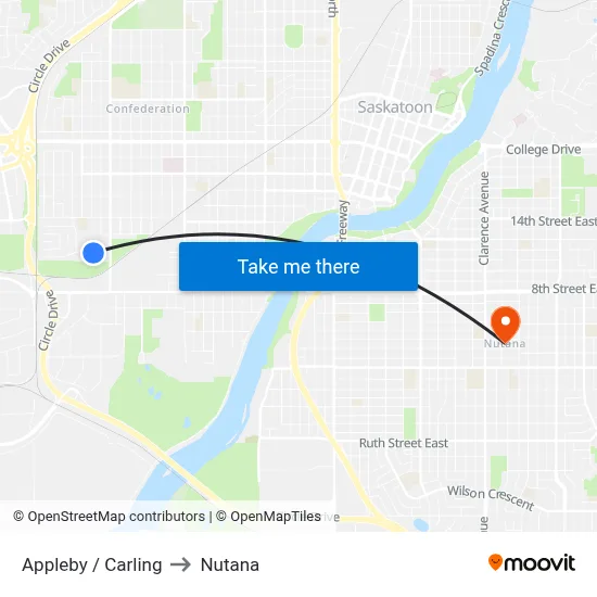 Appleby / Carling to Nutana map