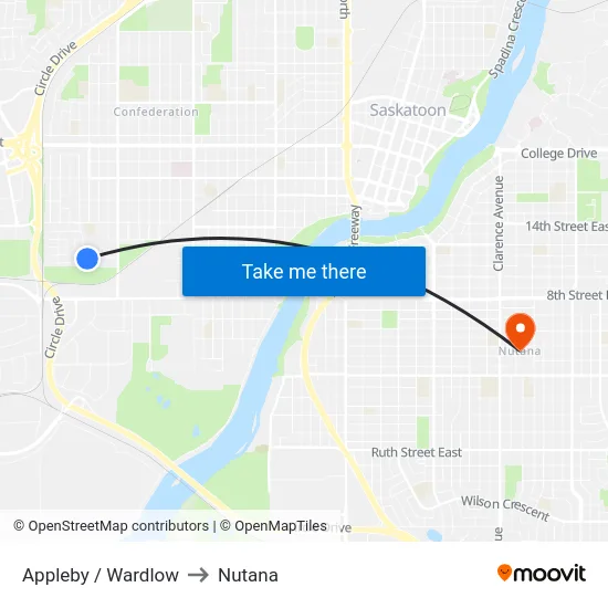 Appleby / Wardlow to Nutana map