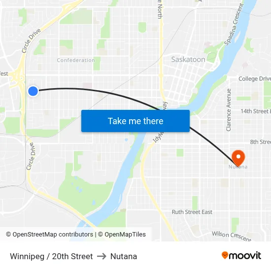 Winnipeg / 20th Street to Nutana map
