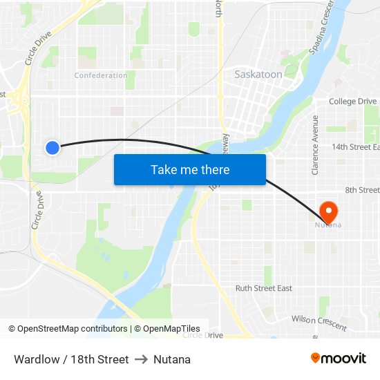 Wardlow / 18th Street to Nutana map