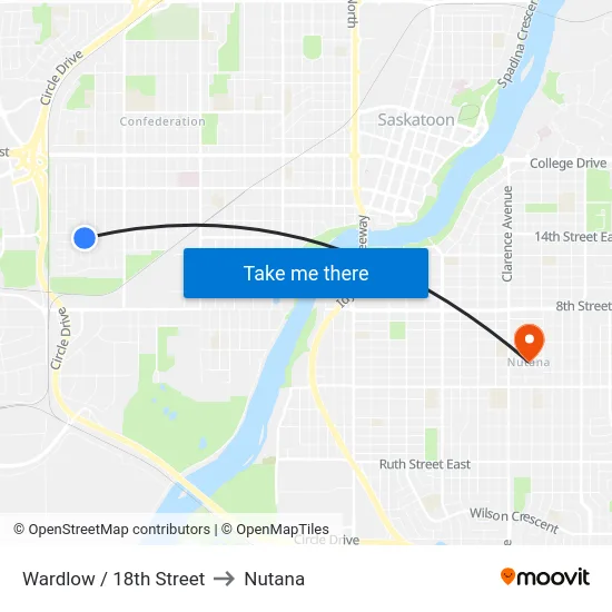 Wardlow / 18th Street to Nutana map