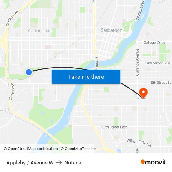 Appleby / Avenue W to Nutana map