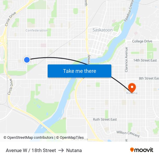 Avenue W / 18th Street to Nutana map