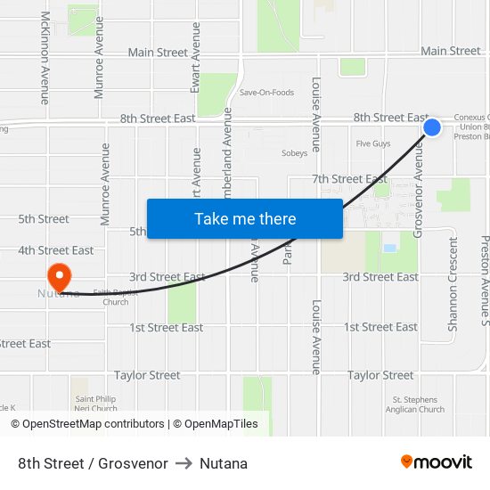 8th Street / Grosvenor to Nutana map