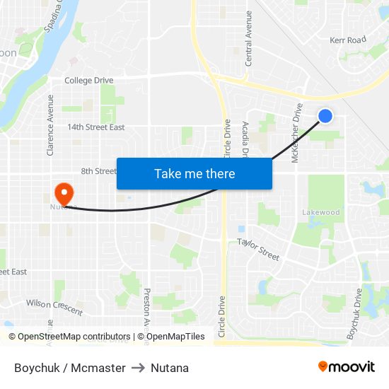 Boychuk / Mcmaster to Nutana map