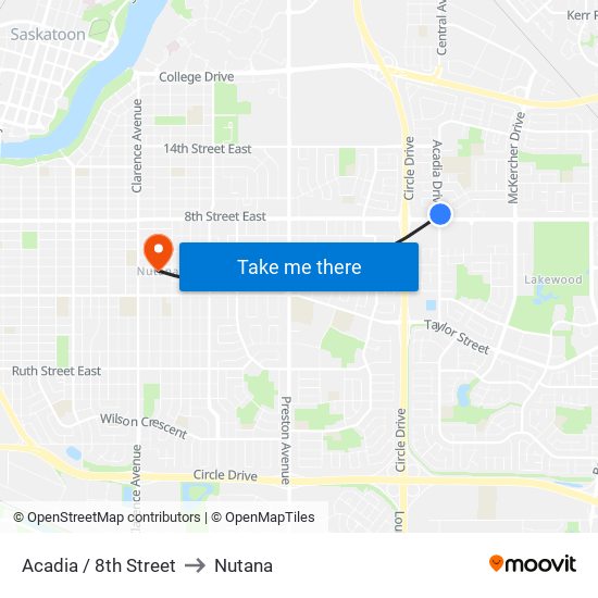 Acadia / 8th Street to Nutana map