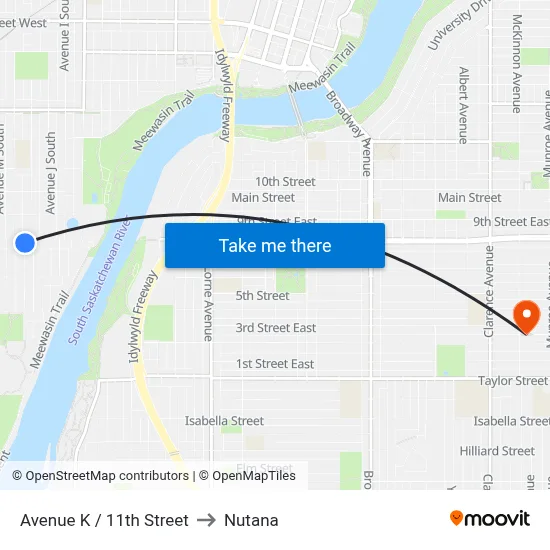 Avenue K / 11th Street to Nutana map