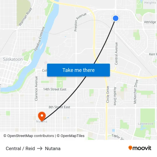 Central / Reid to Nutana map