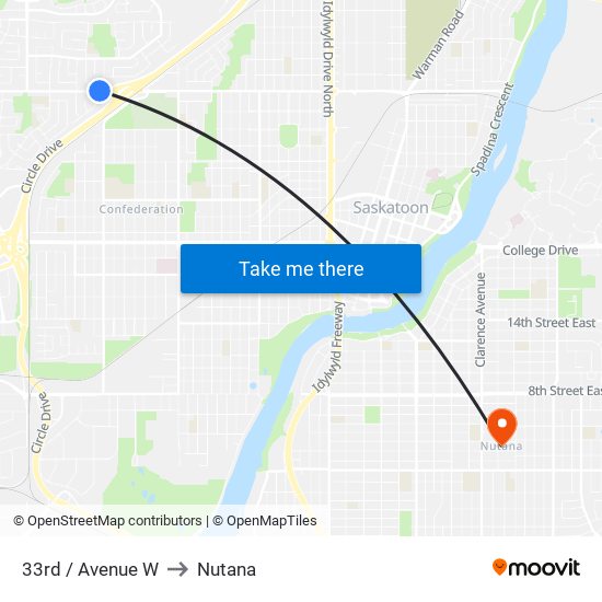 33rd / Avenue W to Nutana map