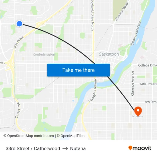 33rd Street / Catherwood to Nutana map
