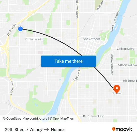 29th Street / Witney to Nutana map