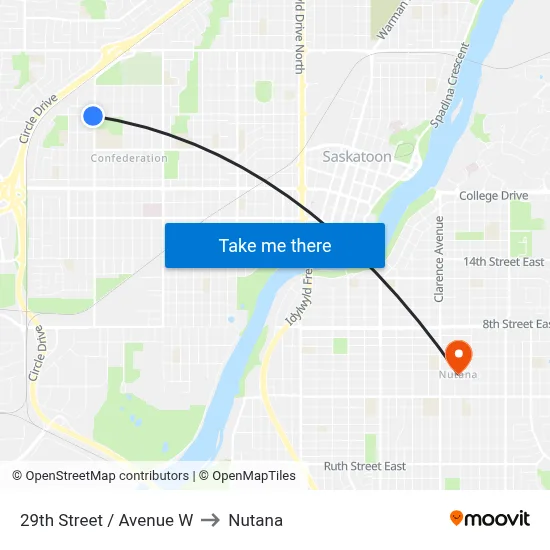 29th Street / Avenue W to Nutana map