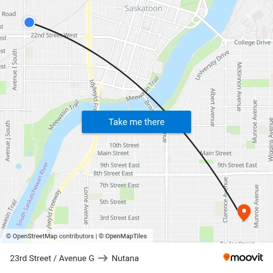 23rd Street / Avenue G to Nutana map