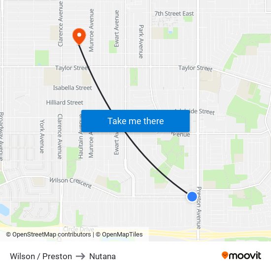 Wilson / Preston to Nutana map