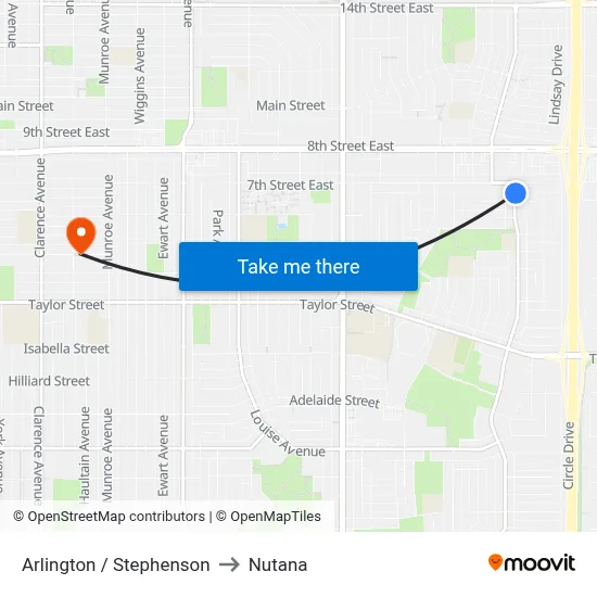Arlington / Stephenson to Nutana map