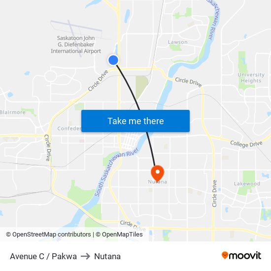 Avenue C / Pakwa to Nutana map