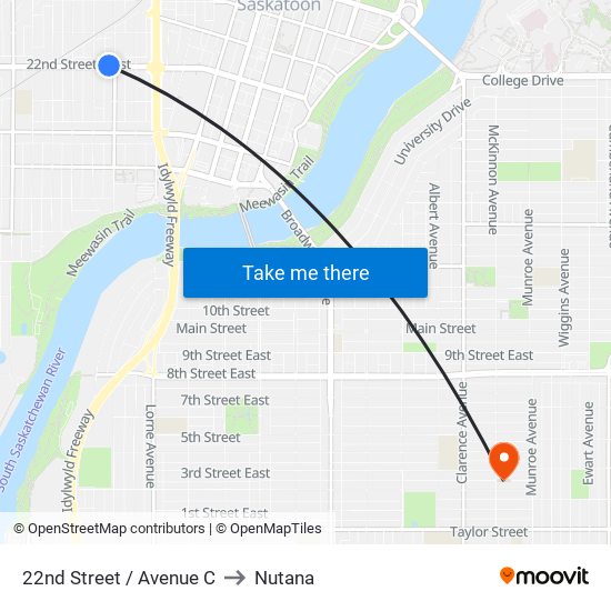 22nd Street / Avenue C to Nutana map