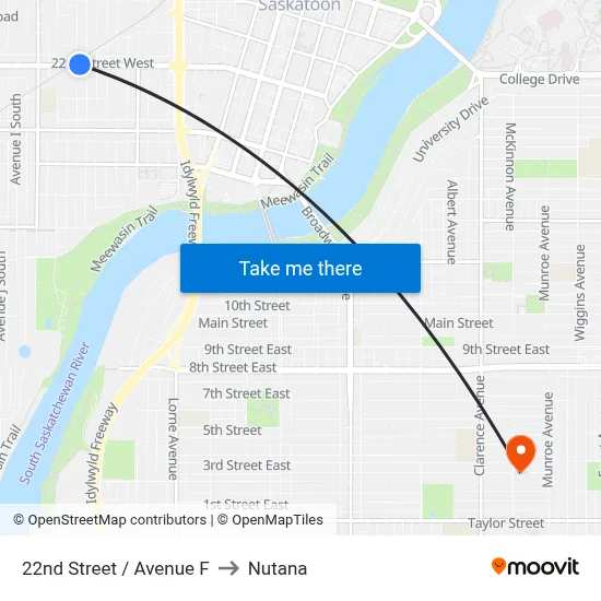 22nd Street / Avenue F to Nutana map