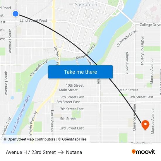 Avenue H / 23rd Street to Nutana map