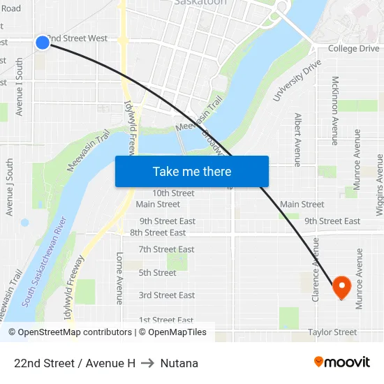 22nd Street / Avenue H to Nutana map