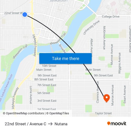 22nd Street / Avenue C to Nutana map