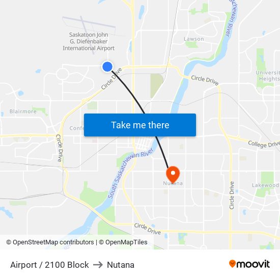 Airport / 2100 Block to Nutana map