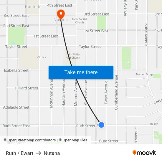 Ruth / Ewart to Nutana map