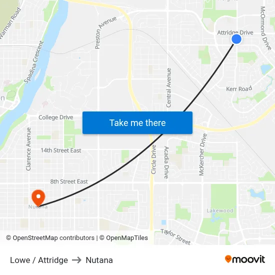 Lowe / Attridge to Nutana map