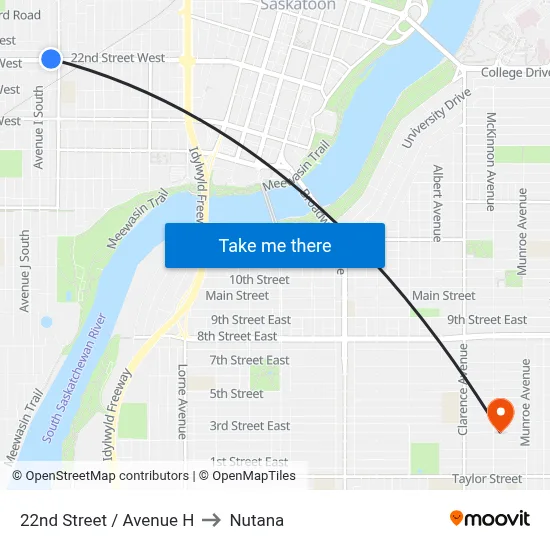 22nd Street / Avenue H to Nutana map