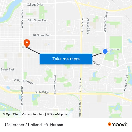 Mckercher / Holland to Nutana map