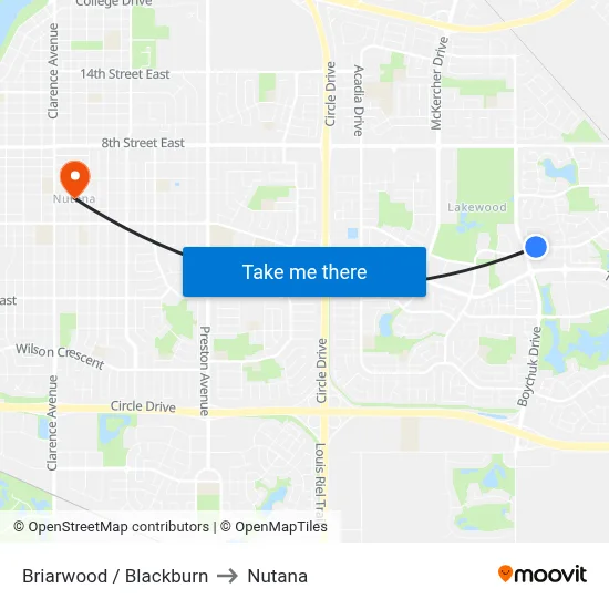 Briarwood / Blackburn to Nutana map
