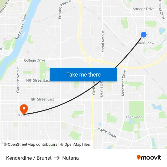 Kenderdine / Brunst to Nutana map