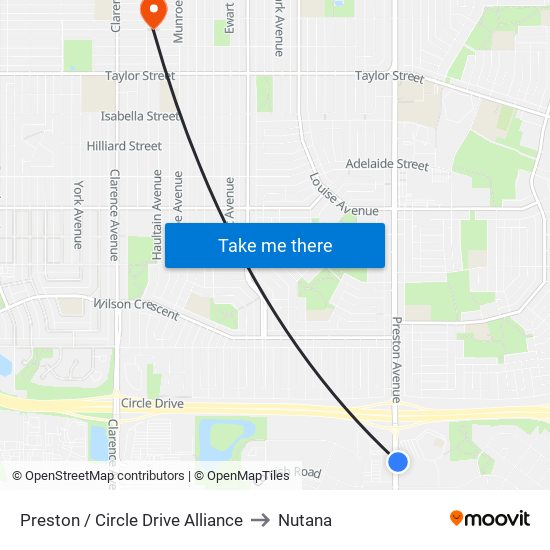 Preston / Circle Drive Alliance to Nutana map