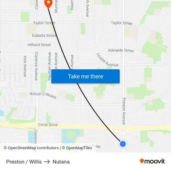 Preston / Willis to Nutana map