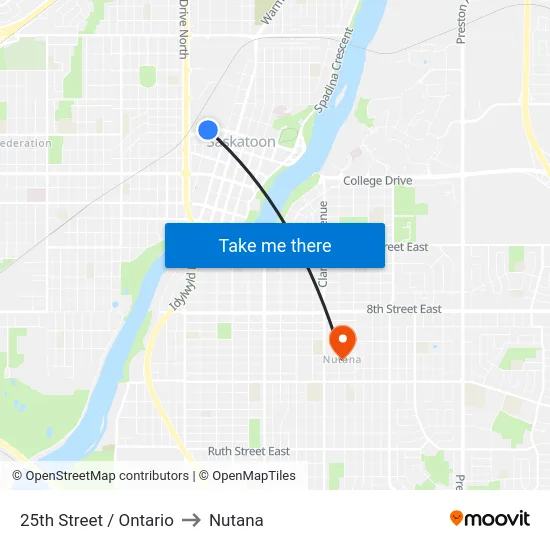 25th Street / Ontario to Nutana map