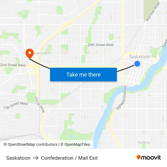 Saskatoon to Confederation / Mall Exit map