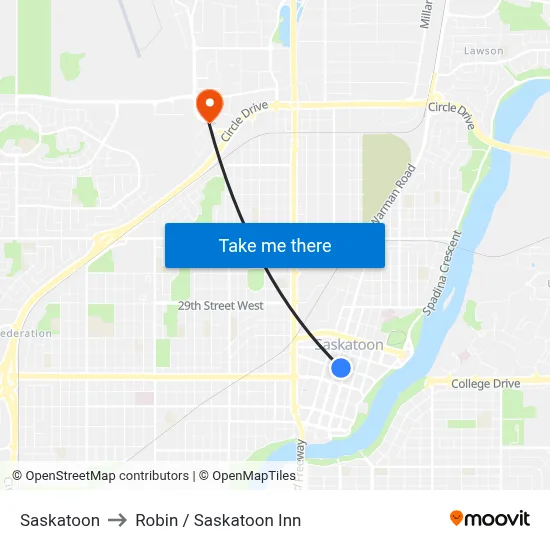 Saskatoon to Robin / Saskatoon Inn map